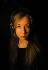 portrait with headphones 1 by Lina Tsu
